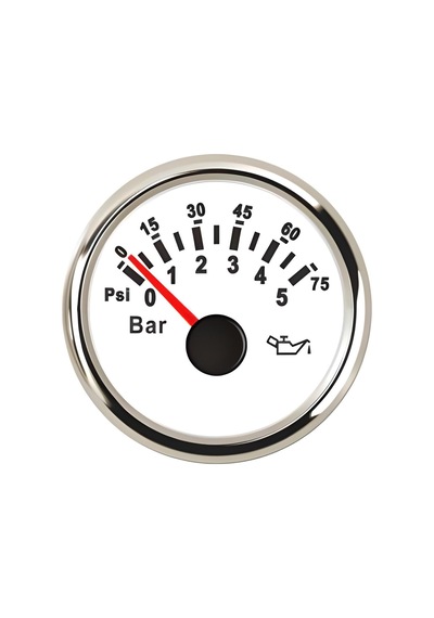 Yağ Basinç Göstergesi 5 Bar Beyaz Çap 52Mm 12/24V Tekne Yat Beyaz