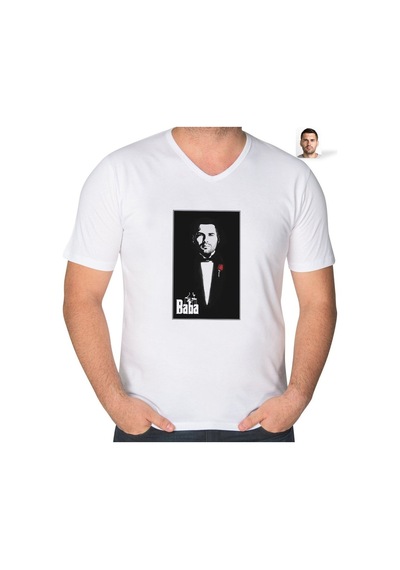 Abluka Online Kişiye Özel Godfather Silüet Tasarımlı V Yaka Tişört-8