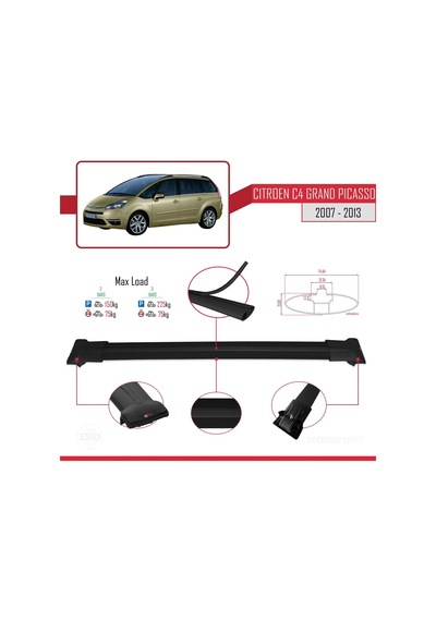 Citroen C4 Grand Picasso 2007-2013 Arası İle Uyumlu Fly Model Ara Atkı Tavan Barı Siyah