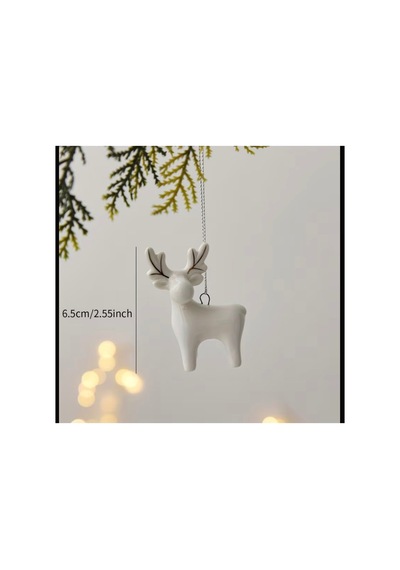 Porselen Geyik Yılbaşı Ağaç Süsü Dekoratif Seramik Yılbaşı Süsü 6.5 Cm Diğer