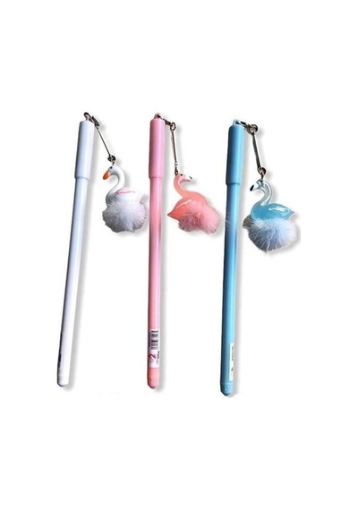 Peluşlu Flamingo Jel Kalem, Renkli, Set