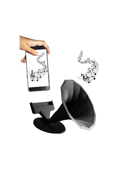 Telefon Pasif Hoparlör Ses Yükseltici Stand Vintage Gramofon Tasarımlı Akustik Amplifikatör Siyah