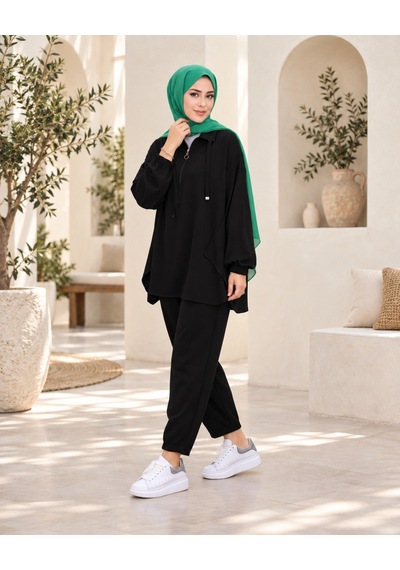 Unika Boutique Kadın Yarım Fermuar Detay İkili Salaş Takım Siyah