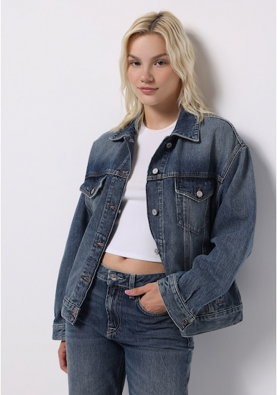 Colins Oversize Fit Düğmeli Astarsız Kadın Mavi Ceket Cl1076895 Q1.v1 Dn44579 Denim