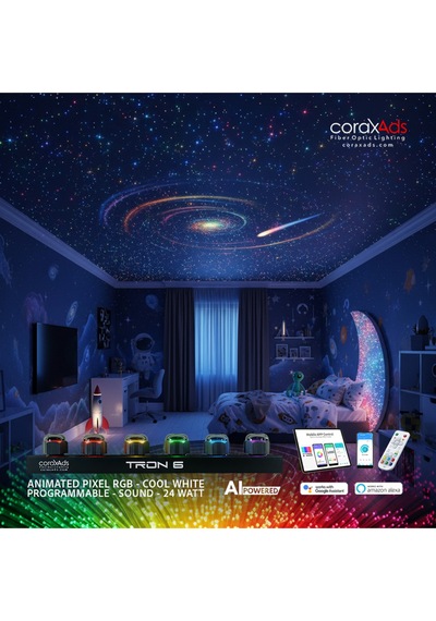 Çocuk Odası Yıldız Tavan Fiber Optik Aydınlatma Seti Çok Renkli