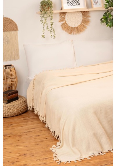 Lexroo %100 Pamuklu Çift Kişilik Pike, Koltuk Örtüsü, Çok Amaçlı Örtü 200x240 Natural Çok Renkli