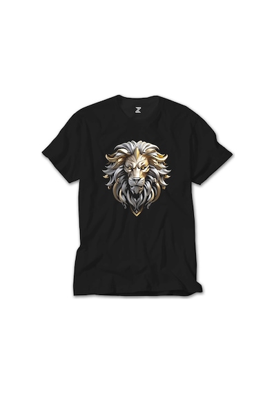 Silver And Gold Lion Siyah Tişört Siyah