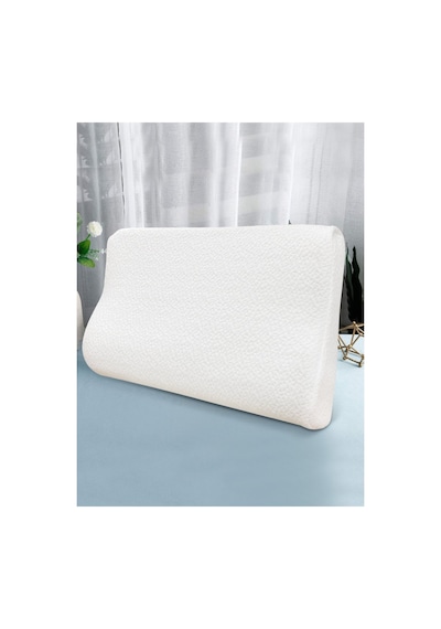 Dyzstar Ergonomik Visko Boyun Yastığı 55x35 Cm Nefes Alabilen Kılıflı Konforlu Uyku Yastığı Beyaz Beyaz