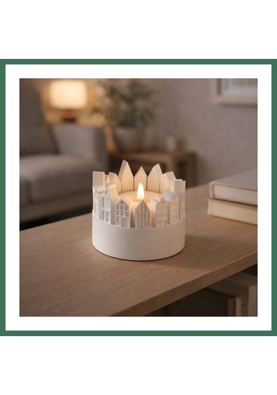 En-cag Şehir Silüetli Tealight Mumluk Işık Efektli Dekoratif Mum Tutucu Bss Çok Renkli
