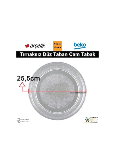 Arçelik Beko Uyumlu Mikrodalga Fırın Cam Tabak Tepsi Tırnaksız 25,5cm