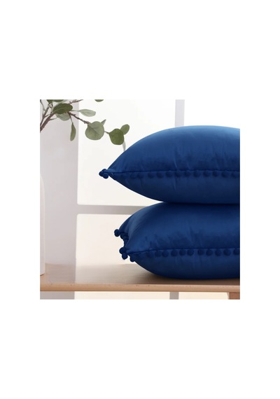 Ponponlu Dekoratif Kırlent Kılıfı 2 Adet 43x43 Cm Lacivert