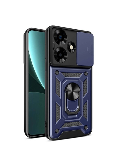 İnfinix Hot 30 Kılıf Magnetik Standlı Kamera Korumalı Tchs Sürgülü Vega Kapak - Mavi Mavi