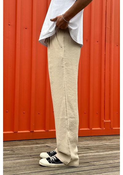 Krem Pile Detaylı Beli Lastikli D2 Go Baggy Pantolon Krem