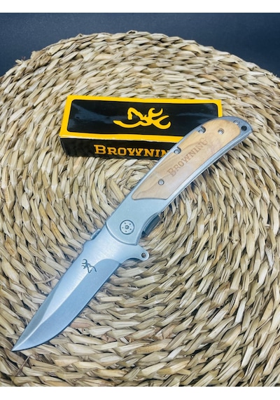Browning Marka Ahşap&metal Kasa Kamp Çakı //23cm-322141 Açık Kahverengi