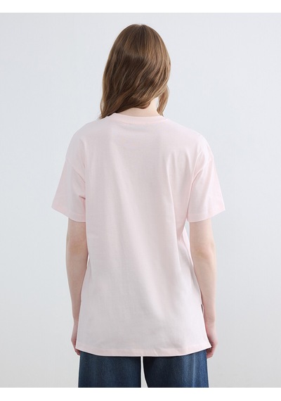 Lcw Modest Pembe Baskılı %100 Pamuklu Kadın Tişört