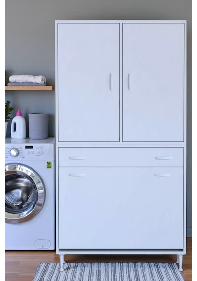 Eliusta Wall Beyaz Banyo Dolabı 95 Cm Üç Göz Bölmeli Sepet 95x171x32,5 Cm 4 Raflı Mutfak/banyo Dolabı Beyaz Eliusta Wall Beyaz Banyo Dolabı 95 Cm Üç Göz Bölmeli Sepet 95x171x32,5 Cm 4 Raflı Mutfak/banyo Dolabı Beyaz