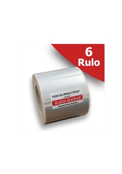 70x30 Silvermat Etiket | 6 Rulo Demirbaş Barkod Etiketi