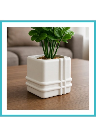 Bezos 3d Baskı Square Planter - Izgara Desenli Küp Saksı-beyaz Dfnbez
