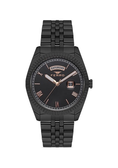 Ferro F11130A-G Siyah Çelik Kordon 41 mm Erkek Kol Saati