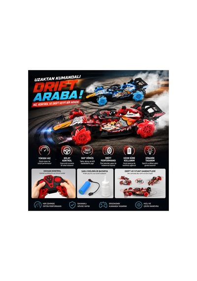 Uzaktan Kumandalı Drift Arabası 360 Dönen Akrobatik Yarış Arabası Duman Atan - 886042910 Diğer