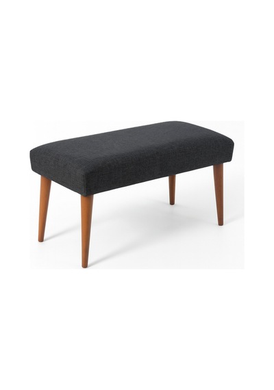 Azra Mobilya Modern Keten Kumaş Puf Bench 90x45 Cm Demonte Ahşap Ayaklı Oturma Pufu - Koyu Gri Koyu Gri