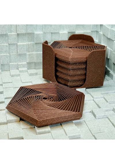 3d Baskı Super Fidget Coaster Seti - Altıgen Desenli Bardak Altlığı Ve Tutucu-kahverengi Diğer