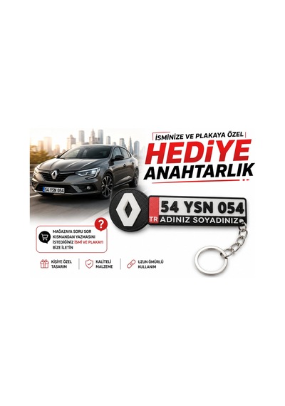 Renault Logolu Ve Plakalı Anahtarlık , Kişiye Özel - Hediyelik Renault Araç Plaka Anahtarlık - Plaka