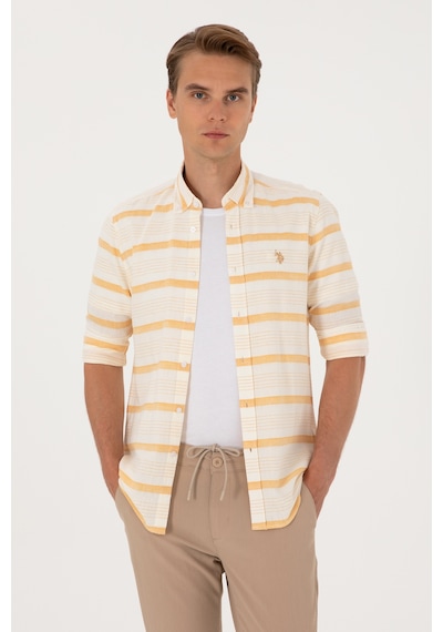 U.s. Polo Assn. Erkek Hardal Gömlek Desenli 50300198-vr072 Hardal