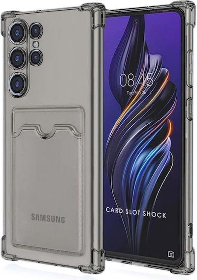 Samsung Galaxy S25 Ultra Uyumlu Kılıf Köşe Korumalı Kartlıklı Cüzdanlı Silikon Kapak - Füme