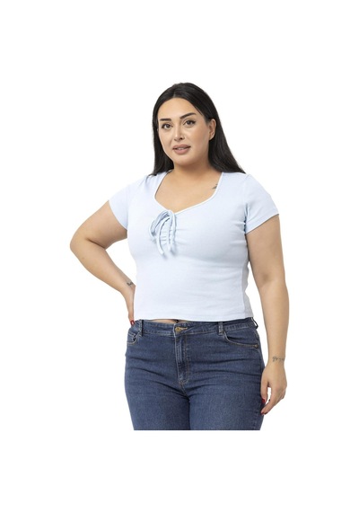Disentis Büyük Beden Yarım Kollu Göğüste Bağcık Detaylı Kaşkorse Bebe Mavi Body-bebe Mavi Bebek Mavisi