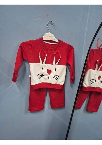 Güneş Kids Kız Çocuk Tavşan Figürlü İkili Takım Kırmızı