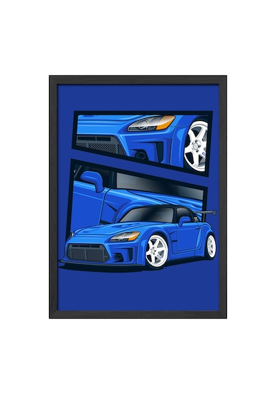Honda S2000 Siyah Ahşap Çerçeveli Poster, Dekoratif Araba Duvar Tablosu