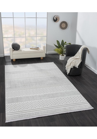 Sümer Sm009a Gri Beyaz Detaylı Halı Iskandinav Desen Dekoratif Modern Tozuyok Antialerjik-303 Gri