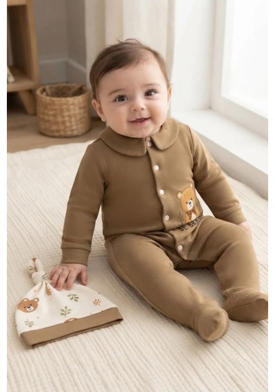 Newworld Unisex Ayıcık Figürlü Tulum Seti Asorti Tekli Kahverengi