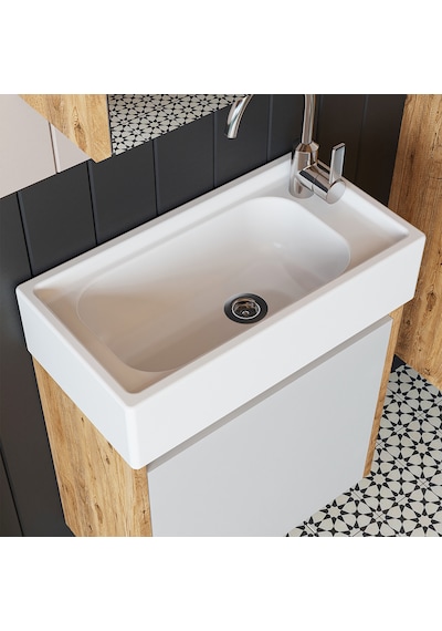 Roomart Ayaksız Tek Kapaklı Lavabolu 50cm Banyo Dolabı A.çam-beyz Atlantik Çam - Beyaz