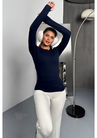 Balenbi Kadın Buzzy Parmak Geçmeli Bisiklet Yaka Basic Body 1130 Lacivert