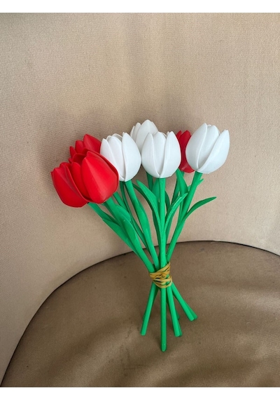 3d Yazıcı İle Üretilmiş Yapay Çiçek Islak Lale 6 Adet-406 Beyaz