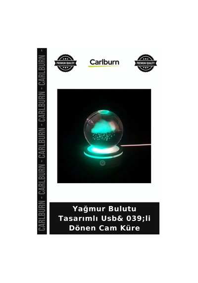 Yağmur Bulutu Tasarımlı Usb& 039 Li Dönen Cam Küre Masa Aksesuarı Şık Hediyelik Renkli Lamba
