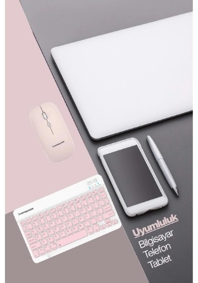 Pembe Kablosuz Klavye Ve Mouse Seti Renkli