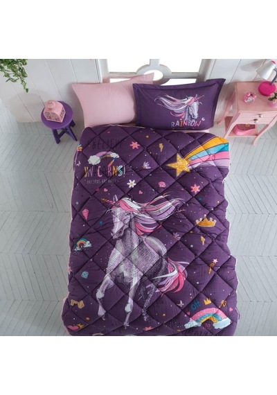 Ranforce 100% Pamuk Tek Kişilik Uyku Seti Rainbow V1 Mor-6189