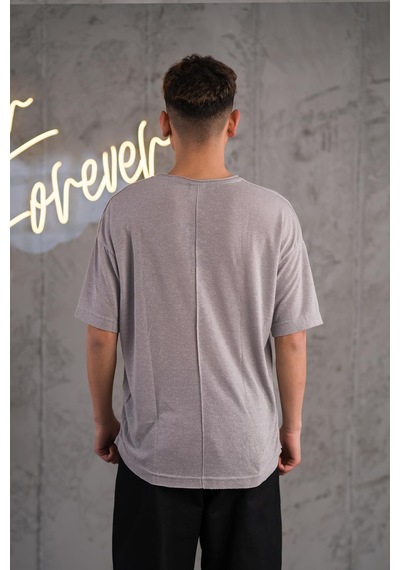 Oversize Bisiklet Yaka Likralı Erkek Yazlık T-shirt 001