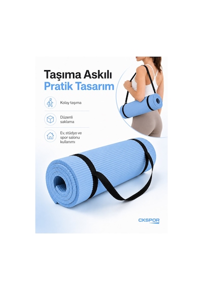 Ckspor 15 Mm Kaymaz Nbr Pilates Matı Taşıma Askılı Yoga Veegzerisiz Minderi Mavi