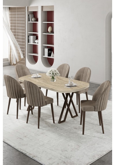 Canisa Kaye Serisi Mdf 90x168 Traverten Mutfak Masası Takımı 6 Cappucino Sandalye Traverten Masa Cappucino Masa Canisa Kaye Serisi Mdf 90x168 Traverten Mutfak Masası Takımı 6 Cappucino Sandalye Traverten Masa Cappucino Masa