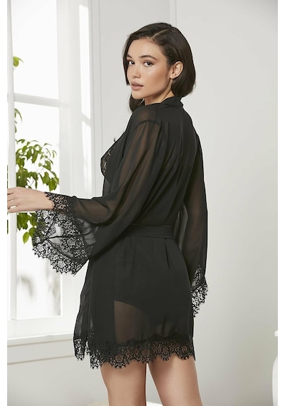 Pierre Cardin 4lü Gecelik Sabahlık Şort Çeyiz Set 7005 Siyah 001