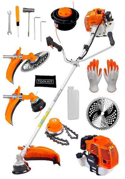 Schatz 5.9 Hp Yan Tipi Benzinli Motorlu Ot Çalı Çim Biçme Tırpanı 11000rpm Turuncu + Canavar Başlık