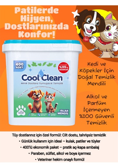 Coolclean - Evcil Hayvan Temizlik Islak Mendili - 400'lü Kova