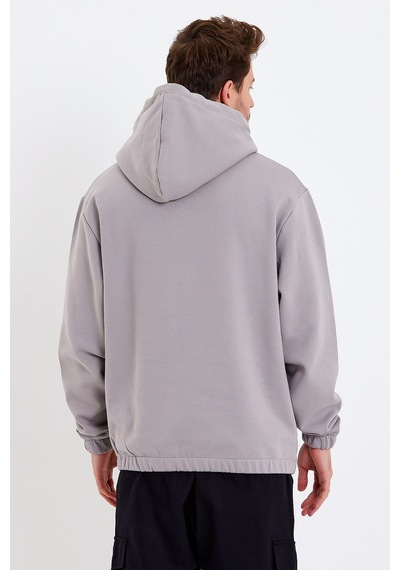 JAHR MARC Açık Gri Nakışlı Oversize Erkek Sweatshirt Krem