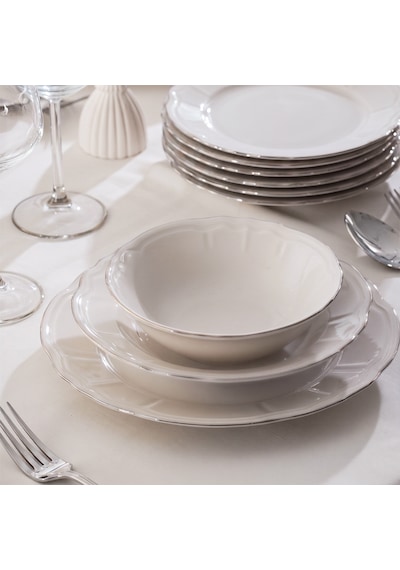 Porsima 4431 Tiffany Platin Yaldızlı Yemek Takımı 24 Parça 6 Kişilik Yemek Seti Beyaz