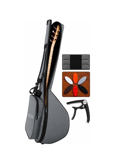 Midex CS-122 Uzun Sap Saz Bağlama Gigbag Çantası Kılıfı Kalın Soft Case (Kapo + 6 Adet Mızrap + Mızrap Cüzdanı)