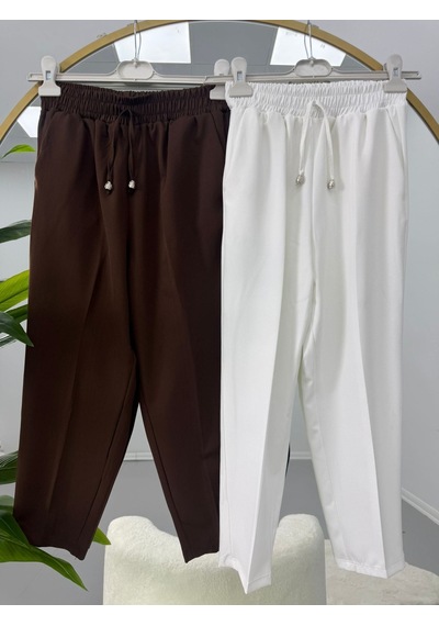 Lovie Moda Beli Lastikli Cep Detaylı İkili Pantolon Kahverengi